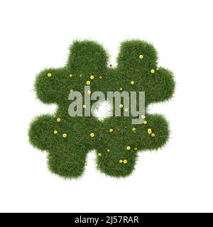 Simbolo hashtag erba realistico isolato su sfondo bianco. Raccolta. Immagine 3D. Foto Stock