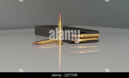 3D rendering. Caricatore e cartucce per fucili M-16. Foto Stock