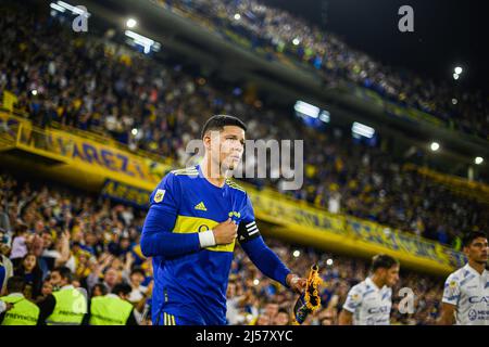 Buenos Aires, Argentina. 20th Apr 2022. Marcos Rojo di Boca Juniorsin azione durante il gioco tra Boca Juniors e Godoy Cruz come parte della Copa de la Liga 2022 all'Estadio Alberto J. Armando. (Punteggio finale; Boca Juniors 1:1 Godoy Cruz) Credit: SOPA Images Limited/Alamy Live News Foto Stock