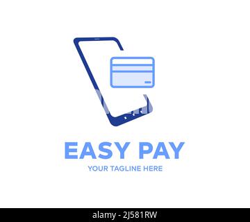 Online shopping smatphone tecnologia logo design. Telefono a pagamento con disegno vettoriale e illustrazione con tecnologia NFC. Illustrazione Vettoriale