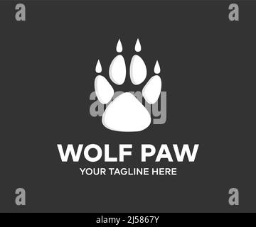 Black on White Wild Wolf paw, logo. Disegno vettoriale e illustrazione della zampa Wolf. Illustrazione Vettoriale
