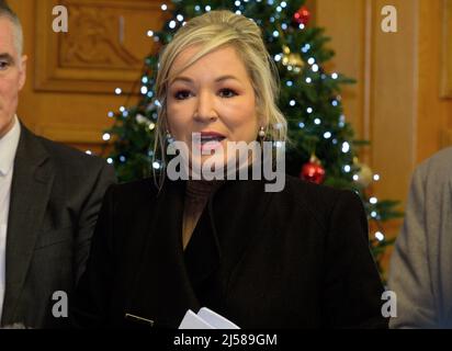 Michelle o'Neill è un politico irlandese che ha servito come vice primo ministro dell'Irlanda del Nord dal 2020 al 2022. Dal 2018 è vicepresidente del Sinn Féin ed è membro dell'Assemblea legislativa (MLA) per Mid Ulster dal 2007. ©George Sweeney / Alamy Stock Photo Foto Stock