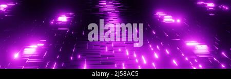 Sfondo astratto con forme geometriche e intenso bagliore violetto. 3d rendering. Foto Stock