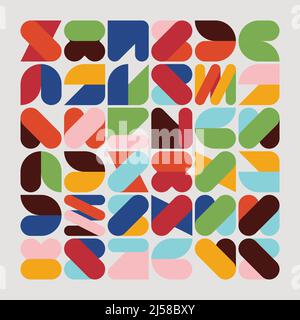 Moderna collezione di forme vettoriali astratte di varie forme geometriche semplici ed elementi grafici colorati per poster, copertina, arte, presentazione, stampe Illustrazione Vettoriale