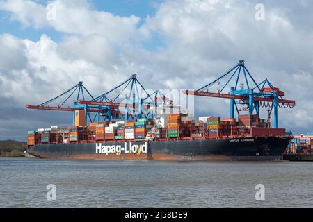 Containerschiff, Containerterminal Altenwerder, Hafen, Amburgo, Germania Foto Stock