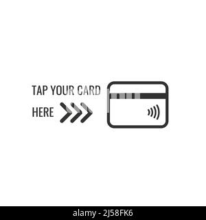 Toccare l'icona dell'etichetta della scheda qui. Il terminale NFC conferma il pagamento senza contatto tramite carta di credito. Illustrazione del vettore di scorta isolata Illustrazione Vettoriale