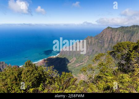 La Valle di Kalalau tra le scogliere a strapiombo nel Na Pali Coast state Park sulla costa occidentale dell'isola di Kauai nelle Hawaii, Stati Uniti. Questo vi Foto Stock