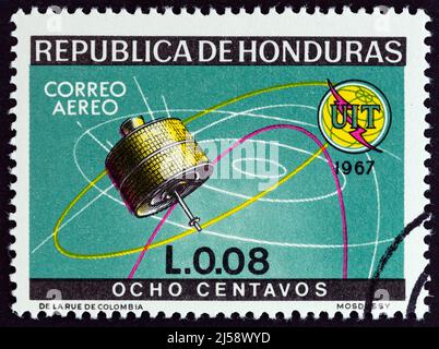 HONDURAS - CIRCA 1968: Un francobollo stampato in Honduras mostra Early Bird satellite, circa 1968. Foto Stock