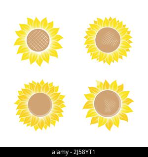 Set di silhouette di girasoli in tinta piatta Illustrazione Vettoriale