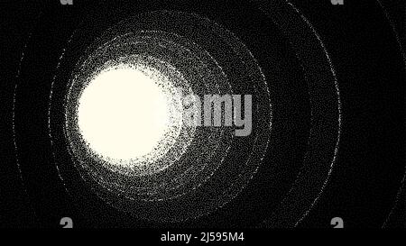 Corridoio di aggancio in stile retrò sulla stazione spaziale o luce alla fine del tunnel per poster o volantino fantascientifico. Porta o grotta con stile dotwork. Illustrazione Vettoriale