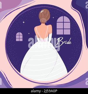 Isolato felice sposa con abito da sposa matrimonio colorato modello Vector Illustrazione Vettoriale