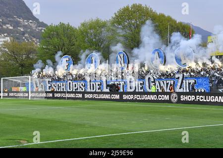 21 aprile 2022, Lugano, Tessin, Svizzera: Lugano, Svizzera, 21.04.22 i  giocatori di Lugano festeggiano la vittoria dopo la semifinale della Coppa  Svizzera tra il FC Lugano e il FC Luzern al Cornaredo