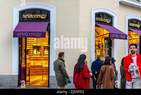 Aristocrazy negozio di fronte, Calle de Serrano, Madrid, Spagna Foto Stock