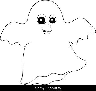 Fantasma Halloween colorazione pagina isolato per i bambini Illustrazione Vettoriale