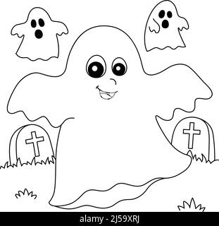 Pagina colorazione fantasma di Halloween per i bambini Illustrazione Vettoriale