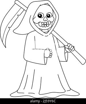 Grim Reaper Halloween colorazione pagina isolato Illustrazione Vettoriale