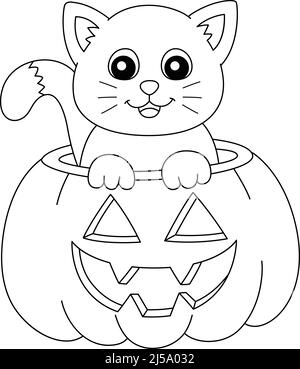 Zucca gatto Halloween colorazione pagina isolato Illustrazione Vettoriale