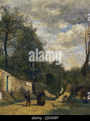 Camille Corot (Jean-Baptiste Camille Corot) (1796-1875). Pittore francese. A Road a Ville d'Avray, 1874. Olio su tela (65 x 50,5 cm). Museo Calouste Gulbenkian. Lisbona. Portogallo. Foto Stock