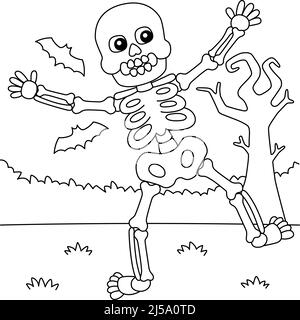 Danza Skeleton Halloween colorazione pagina per i bambini Illustrazione Vettoriale