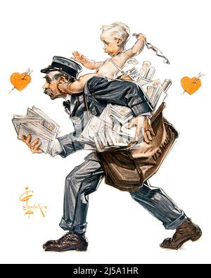 1910S NUMERO DI SAN VALENTINO DEL SABATO SERA POST CUPIDO RIDING SUL RETRO DI MAILMAN CARICATO CON VALENTINES DA ILLUSTRATOR LEYENDECKER - KV1262 NAW001 HARS MAIL VECCHIO TEMPO OCCUPATO POSTMAN NOSTALGIA LETTERE VECCHIA MODA 1 COMUNICAZIONE CONCORRENZA INFORMAZIONI GIOIA LIFESTYLE COVER VELOCITÀ CELEBRAZIONE LAVORI RURALI HOME VITA COPIA SPAZIO FULL-LENGTH PERSONE ISPIRAZIONE POSTAL CARING MASCHI VALENTINES SAINT SATURDAY RUSH CUPID SKILL OCCUPAZIONE FELICITÀ COMPETENZE CUORI SERVIZIO CLIENTI TURN OF THE 20TH SECOLO CARTONE ANIMATO ECCITAZIONE ORGOGLIO PROFESSIONI MAILING CONCETTUALE ILLUSTRATOR PROBLEMA MAILMAN ST. USPS SIMBOLICO ED ELEGANTE Foto Stock