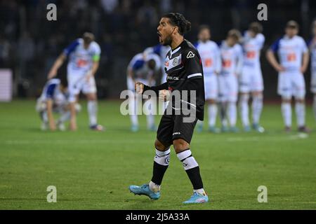 21 aprile 2022, Lugano, Tessin, Svizzera: Lugano, Svizzera, 21.04.22 i  giocatori di Lugano festeggiano la vittoria dopo la semifinale della Coppa  Svizzera tra il FC Lugano e il FC Luzern al Cornaredo