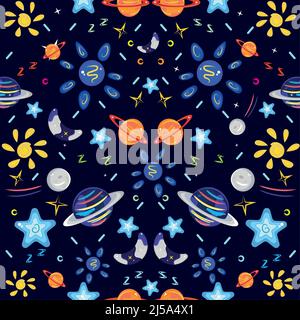 Sfondo colorato con pianeti lune e stelle Vector Illustrazione Vettoriale