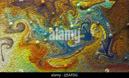 Astratto fluido acrilico Art. Bello sfondo di piccole particelle multicolore. Flussi di vernice turbolenti. 3d rendering dell'immagine. Foto Stock