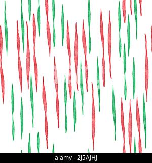 Acquerello disegno a mano senza giunture con forme rosse verdi astratte elementi righe righe, sfondo estivo luminoso. Moderno design minimalista in tessuto per carta da parati in tessuto, semplici forme organiche Foto Stock