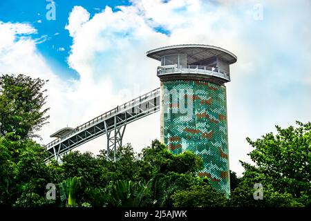 Fort Siloso Skywalk, alto 11 piani, il sentiero Skywalk offre agli ospiti un'escursione panoramica sulla cima degli alberi lungo la strada per Fort Siloso. Foto Stock