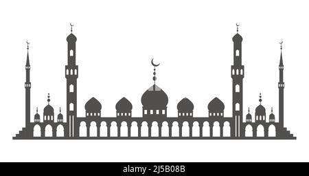 Moschea con silhouette minareti. Architettura islamica sullo skyline. Paesaggio urbano di Istanbul isolato su sfondo bianco. Illustrazione Vettoriale