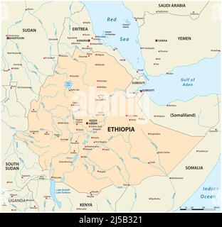 Mappa vettoriale Etiopia e paesi vicini Illustrazione Vettoriale
