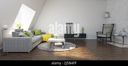 interni mansarda moderni. 3d progettazione di rendering Foto Stock