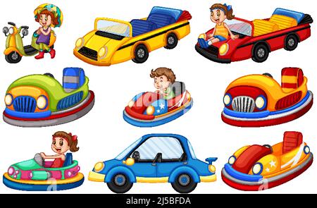 Set di bambini che cavalcano Go-Kart illustrazione Illustrazione Vettoriale