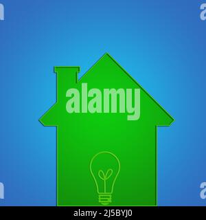 forma della casa con l'icona di una lampadina elettrica, cocnept verde transizione Foto Stock