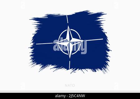 Bandiera grunge della NATO, vettore astratto grunge spazzolato bandiera della NATO su sfondo grigio. Illustrazione Vettoriale