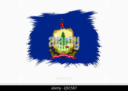 Bandiera grunge del Vermont, vettore astratto grunge bandiera spazzolata del Vermont su sfondo grigio. Illustrazione Vettoriale