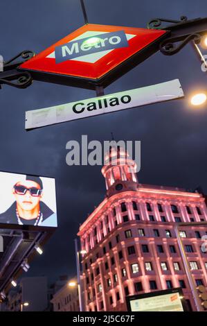 Metropolitana Callao segno Madrid, Spagna Foto Stock