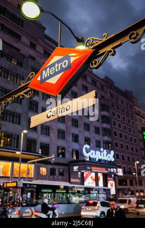 Metropolitana Callao segno Madrid, Spagna Foto Stock