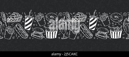 Bella mano disegnata delizioso fast food senza cuciture pattern, fondo saporito, ottimo per tessuti, confezionamento, confezionamento, sfondi - disegno vettoriale Illustrazione Vettoriale
