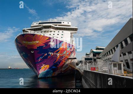 11 dicembre 2020, Singapore, Repubblica di Singapore, Asia - la nave da crociera di Genting Cruise Lines' World Dream, che opera sotto il marchio Dream Cruise, è ormeggiata al Marina Bay Cruise Centre di Singapore. La gigantesca nave passeggeri è la prima nave da crociera pandemica di Singapore, che offre i cosiddetti tour da nessuna parte (crociera da nessuna parte), dopo che la città-stato del sud-est asiatico e la sua economia dipendente dal turismo hanno riaperto al turismo due mesi fa nonostante la continua pandemia della corona globale (Covid-19). Le crociere di due notti partono dal porto di Singapore ogni mercoledì e venerdì fino al 30 dicembre, e il Foto Stock