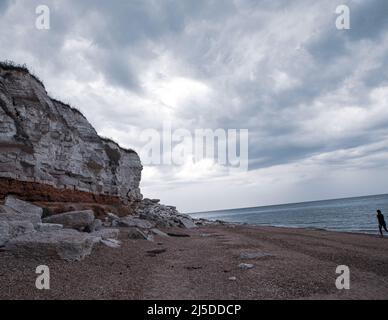 L'iconico faro di Old Hunstanton al tramonto. Foto Stock