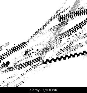 Tracce del battistrada di un'auto, di un motociclo o di una bicicletta. Motocross, rally, pista, tracce di ruote grunghe. Vettore. Illustrazione Vettoriale