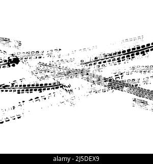 Tracce del battistrada di un'auto, di un motociclo o di una bicicletta. Motocross, rally, pista, tracce di ruote grunghe. Vettore. Illustrazione Vettoriale