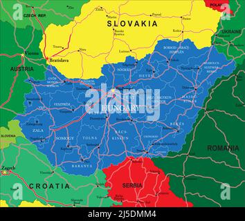 Ungheria - carta politica molto dettagliata Illustrazione Vettoriale