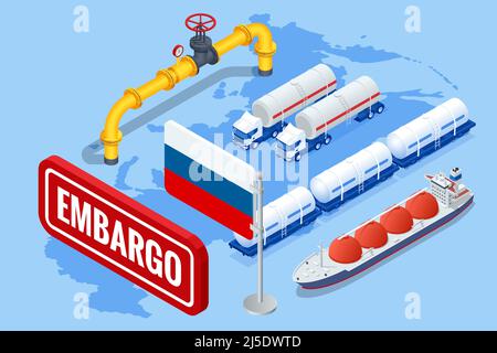 Sanzioni, embargo sul gas e sul petrolio russi. Russia aggressore, guerra. Trasporto, consegna, transito di gas naturale Illustrazione Vettoriale