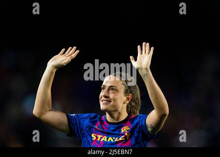 Barcellona, Spagna. 22nd Apr 2022. Alexia Putellas (FC Barcelona) festeggia dopo la partita di calcio della Champions League femminile tra il FC Barcelona e la VFL Wolfsburg, allo stadio Camp Nou di Barcellona, Spagna, venerdì 22 aprile 2022. Foto: SIU Wu. Credit: dpa/Alamy Live News Foto Stock