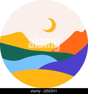 Paesaggio con montagne, colline e luna di fiume Illustrazione Vettoriale