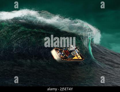 Onde canaglia affondando una nave da carico, illustrazione Foto Stock