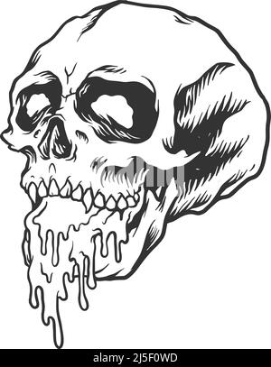 Pauroso disegno vettoriale di silhouette del cranio in pietra colorata per il vostro logo di lavoro, t-shirt di merchandising, adesivi ed etichette, poster, biglietti d'auguri Illustrazione Vettoriale