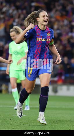 Sabadell, Barcellona, Spagna. 22nd Apr 2022. Barcellona Spagna 22.04.2022 Alexia Putellas (FC Barcelona) festeggia dopo aver segnato˜il gol della sua squadra durante la UEFA Womens Champions League tra il FC Barcelona e la VFL Wolfsburg a Camp Nou il 22 aprile 2022 a Barcellona. (Credit Image: © Xavi Urgeles/ZUMA Press Wire) Credit: ZUMA Press, Inc./Alamy Live News Foto Stock